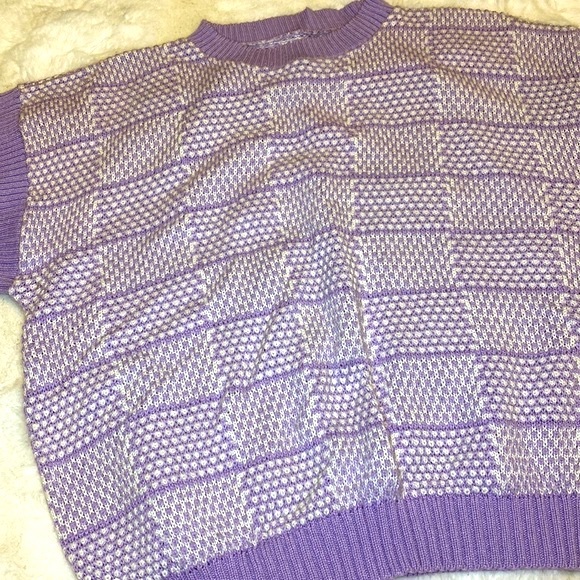 🍭Kawaii Hearts Fairy Kei Vintage 80s 90s Pastel Lavender Acrylic Knit Sweater - Picture 5 of 8